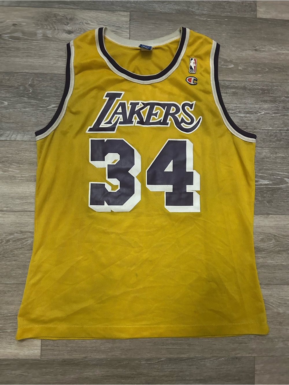 Champion Los Angeles Lakers #34 Gold and Purple Basketball Jersey